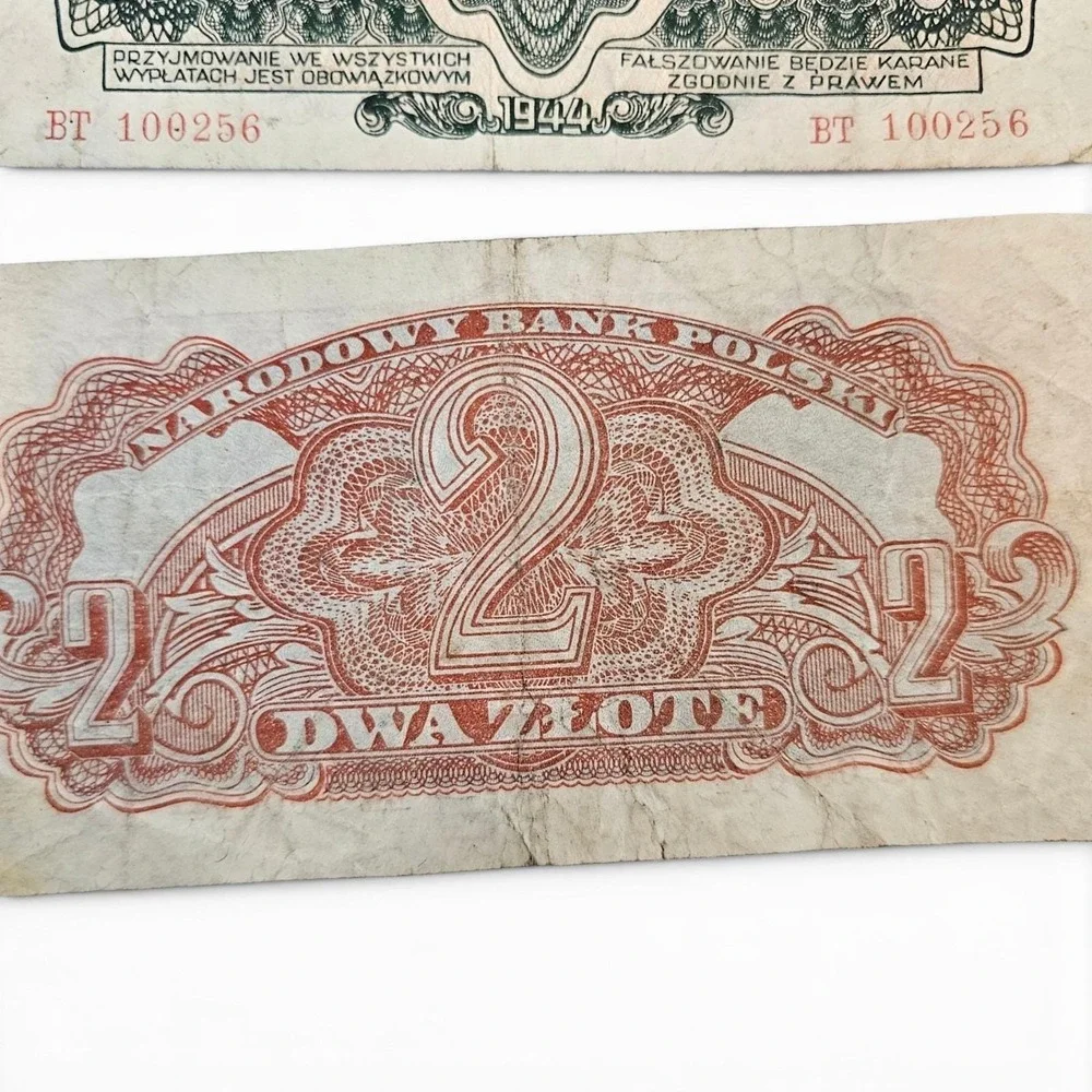 Polish Narodowy Bank Polski Banknotes 1944 WW2 WWII 1, 2 ,5 Złoty Paper Bills